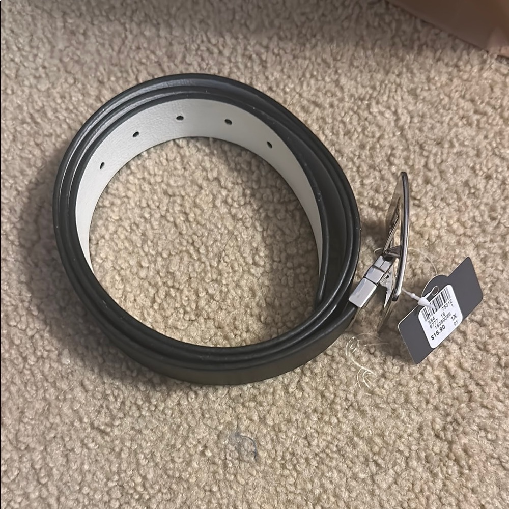 Black and White Belt with Silver Buckle